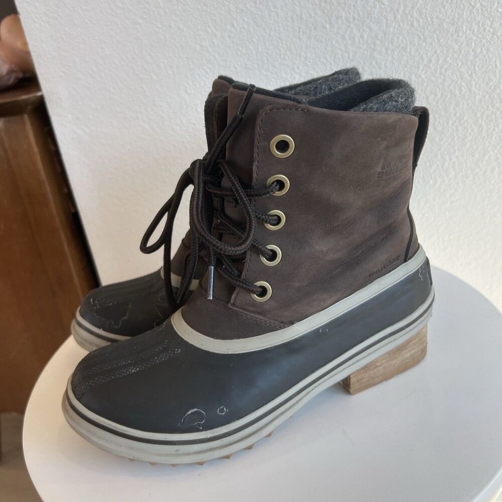Sorel Slimpack II Womens Sz 7 Waterproof Winter Snow Duck Boots‎ Brown Lace Up